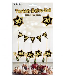 9 tlg. Torten-Deko-Set "Sterne" zum 30. Geburtstag in schwarz/gold