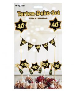 9 tlg. Torten-Deko-Set "Sterne" zum 40. Geburtstag in schwarz/gold