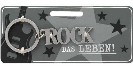 Schlüsselanhänger mit Schriftzug - Rock auf Headerkarte