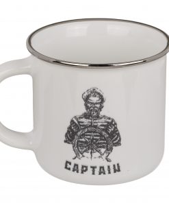 Becher in Emaille-Optik "Captain" mit Seemann am Steuerrad