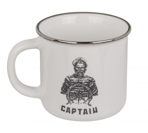 Becher in Emaille-Optik "Captain" mit Seemann am Steuerrad