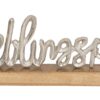 Silberner Metall-Schriftzug "Lieblingsplatz" auf Holz-Standfuß