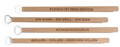 Holz-Grillzange mit Spruch & Flaschenöffner, Auswahl