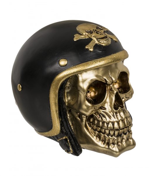 Totenkopf-Spardose mit Motorradhelm