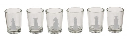 Trinkspiel "Schach" aus Glas, weiße Spielfiguren