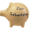 Handgemachtes Sparschwein mit Wunschnamen/Wunschtext (8 cm, Ammerland-Beige)