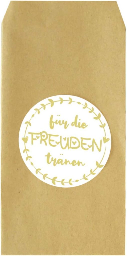 trendori® Gastgeschenk-Set „Für die Freudentränen“ mit jeweils 100 Taschentüchern, Stickern und Tüten