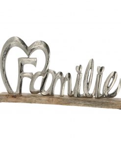 Schriftzug "Familie" aus Aluminium mit Standfuß