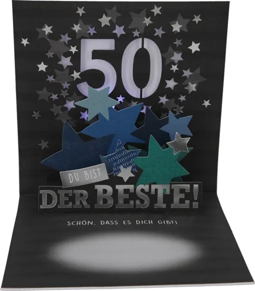 Pop-up-Musikkarte "50 Happy Birthday" mit Licht-Effekt