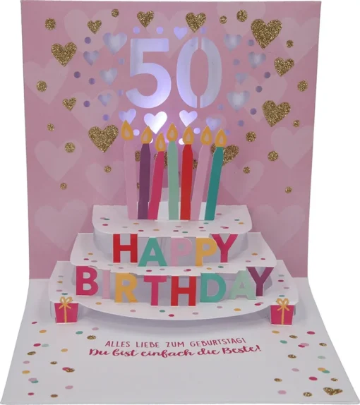 Pop-up-Musikkarte "Happy Birthday 50" mit Licht-Effekt