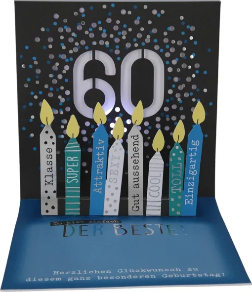 Pop-up-Musikkarte "60 Happy Birthday" mit Licht-Effekt