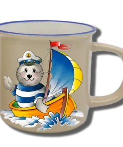 Handgemachte Tasse "Seehund auf Boot" mit Wunschname