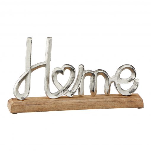 Schriftzug "Home" aus Aluminium auf Holzfuß - Groß