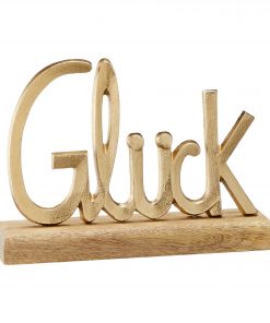 Schriftzug "Glück" auf Holzfuß - Gold