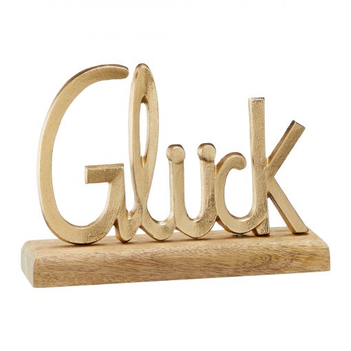 Schriftzug "Glück" auf Holzfuß - Gold