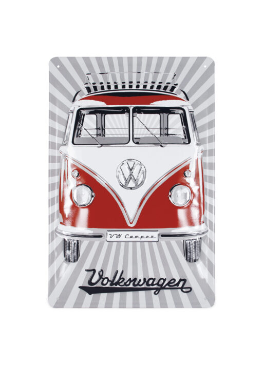 VW Blechschild Bulli in rot, Front