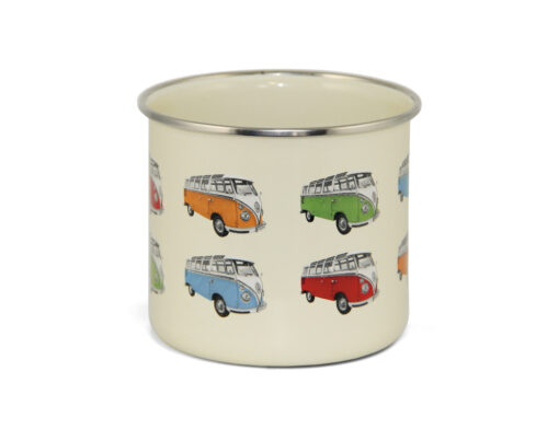 VW T1 Bus Emaille Tasse - Bulli T1 Parade aus verschiedenen Blickwinkeln