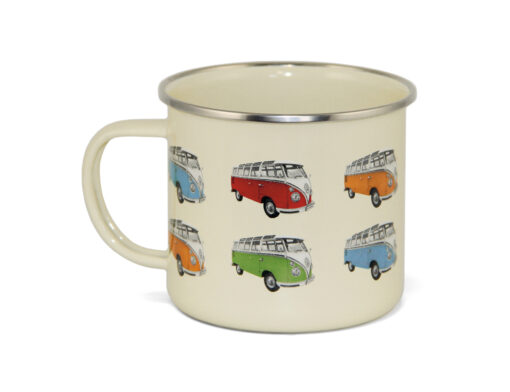 VW T1 Bus Emaille Tasse - Bulli T1 Parade aus verschiedenen Blickwinkeln