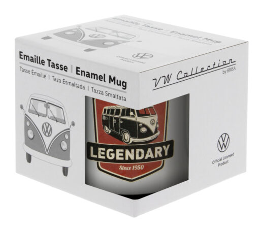 VW T1 Bulli Emaille Tasse - Vintage Logo in Geschenkverpackung