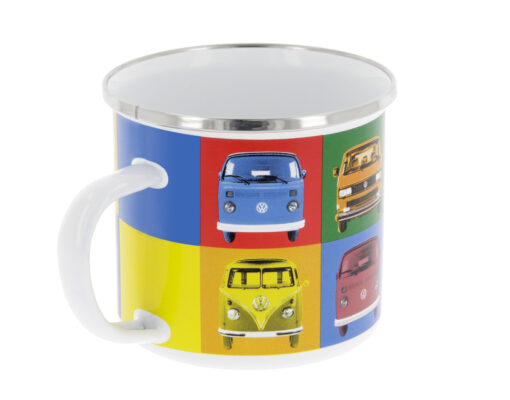 VW T1 Bus Emaille Tasse - Multicolor in verschiedenen Blickwinkeln