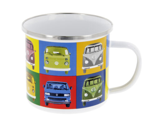 VW T1 Bus Emaille Tasse - Multicolor in verschiedenen Blickwinkeln