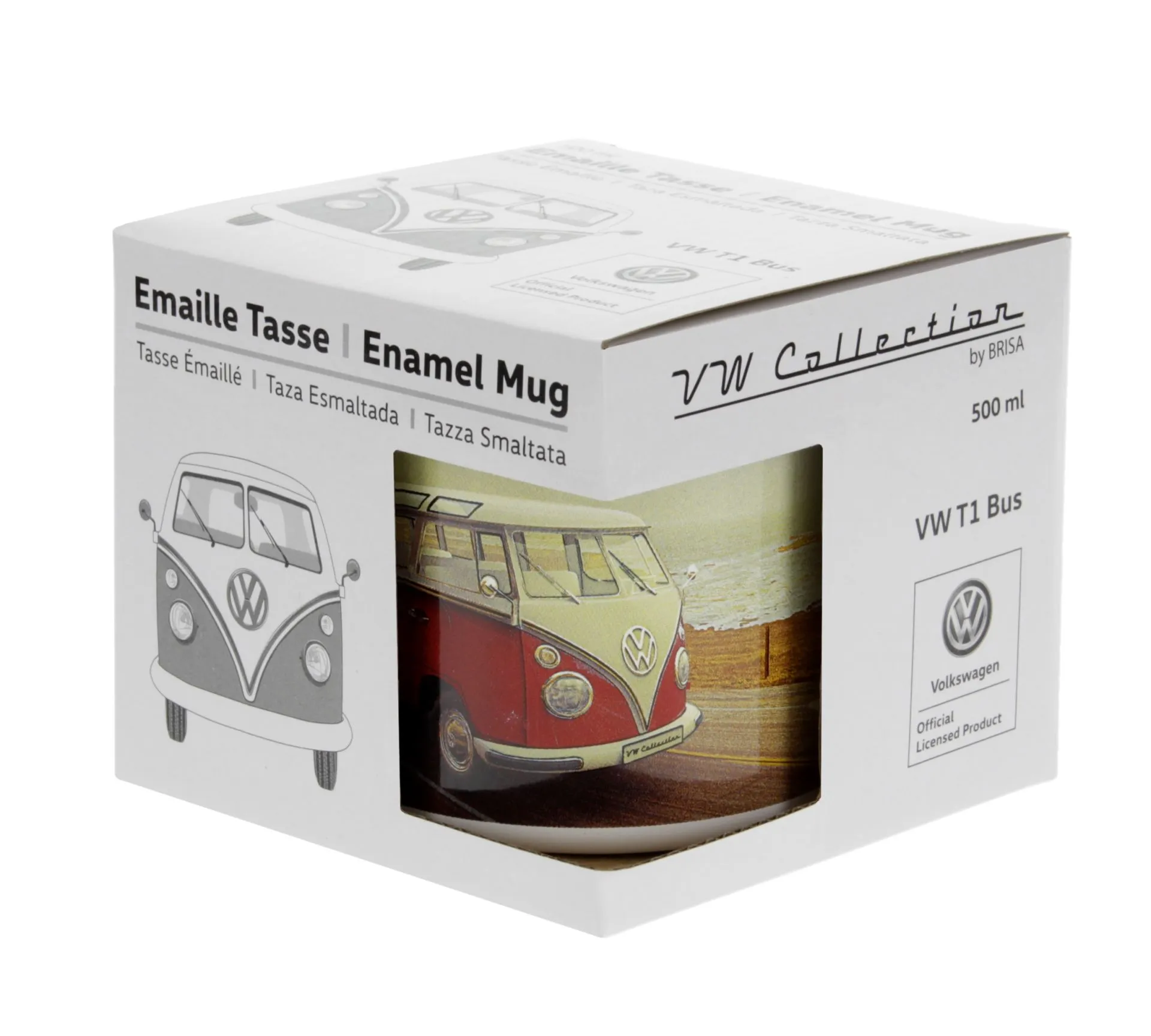 VW T1 Bus Emaille Tasse "Highway" Geschenkbox