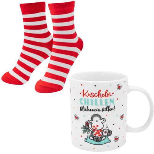 Sheepworld Tasse-Socken-Set "Kuscheln, Chillen, Glühwein killen!"