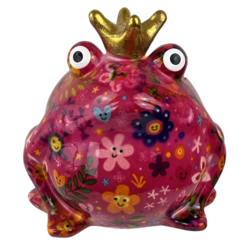 Pomme-Pidou Spardose "Frosch Freddy" Flower Mix, pink, Front