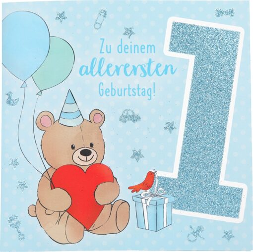 Musikkarte 1. Geburtstag / hellblau