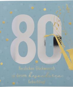 Musikkarte 80. Geburtstag / blaugrau