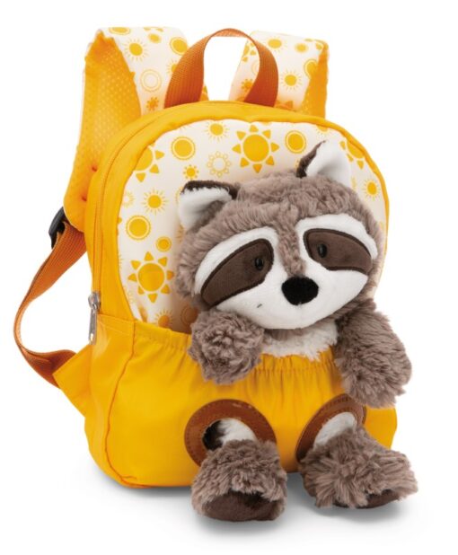 NICI Rucksack gelb mit Waschbär Plüschtier 25cm