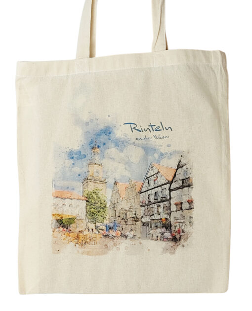 Baumwollbeutel Rinteln - Marktplatz in Aquarell