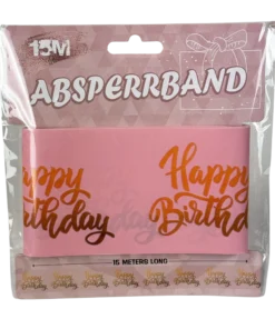 Absperrband "Happy Birthday" in rosa/gold