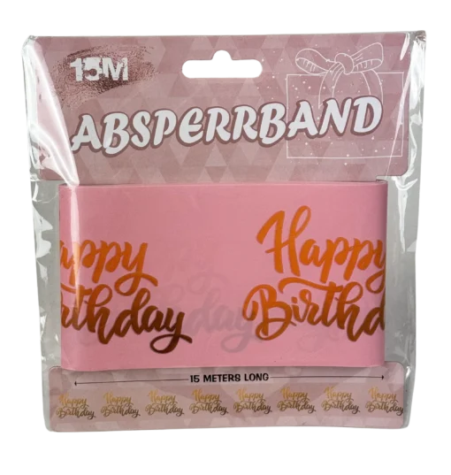 Absperrband "Happy Birthday" in rosa/gold