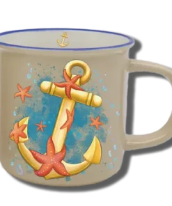 Handgemachte Tasse "Anker & Seestern" mit Wunschname