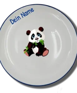 Handgemachter Teller (Ø 20cm) "Panda" Natur mit Wunschname