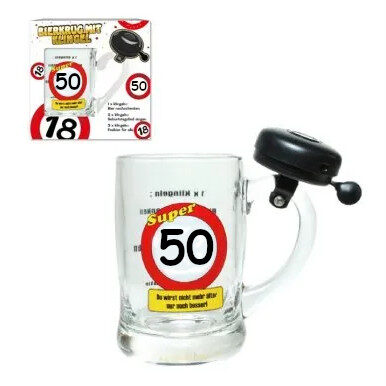 Bierkrug mit Klingel "50. Geburtstag"