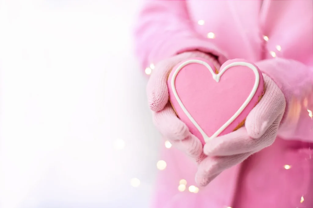 Illustration Valentinstag - Rosa Lebkuchen-Herz