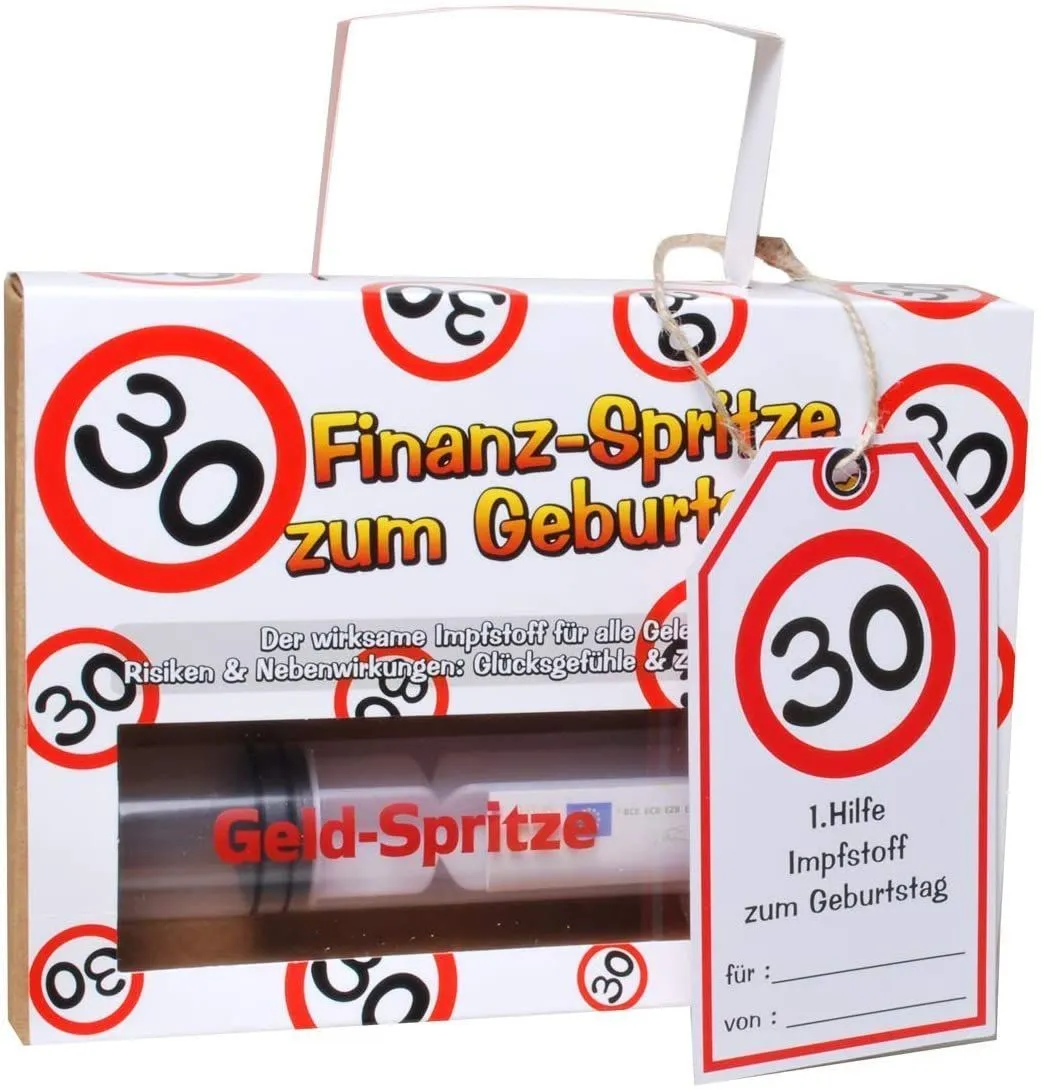 Finanz-Spritze zum 30. Geburtstag: Deko-Spritze zum Befüllen mit Geld