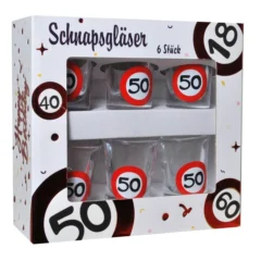 Schnapsgläser zum 50. Geburtstag "Verkehrsschild"
