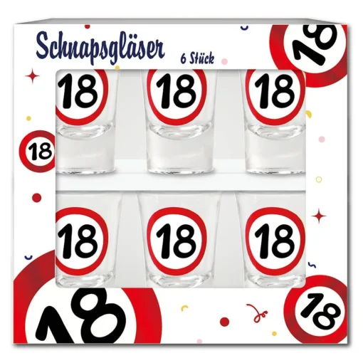 Schnapsgläser zum 18. Geburtstag Verkehrsschild