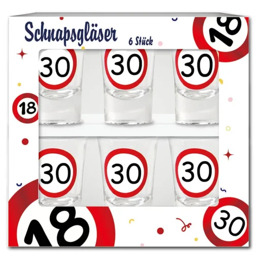 Schnapsgläser zum 30. Geburtstag "Verkehrsschild"