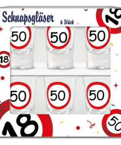 Schnapsgläser zum 50. Geburtstag "Verkehrsschild"