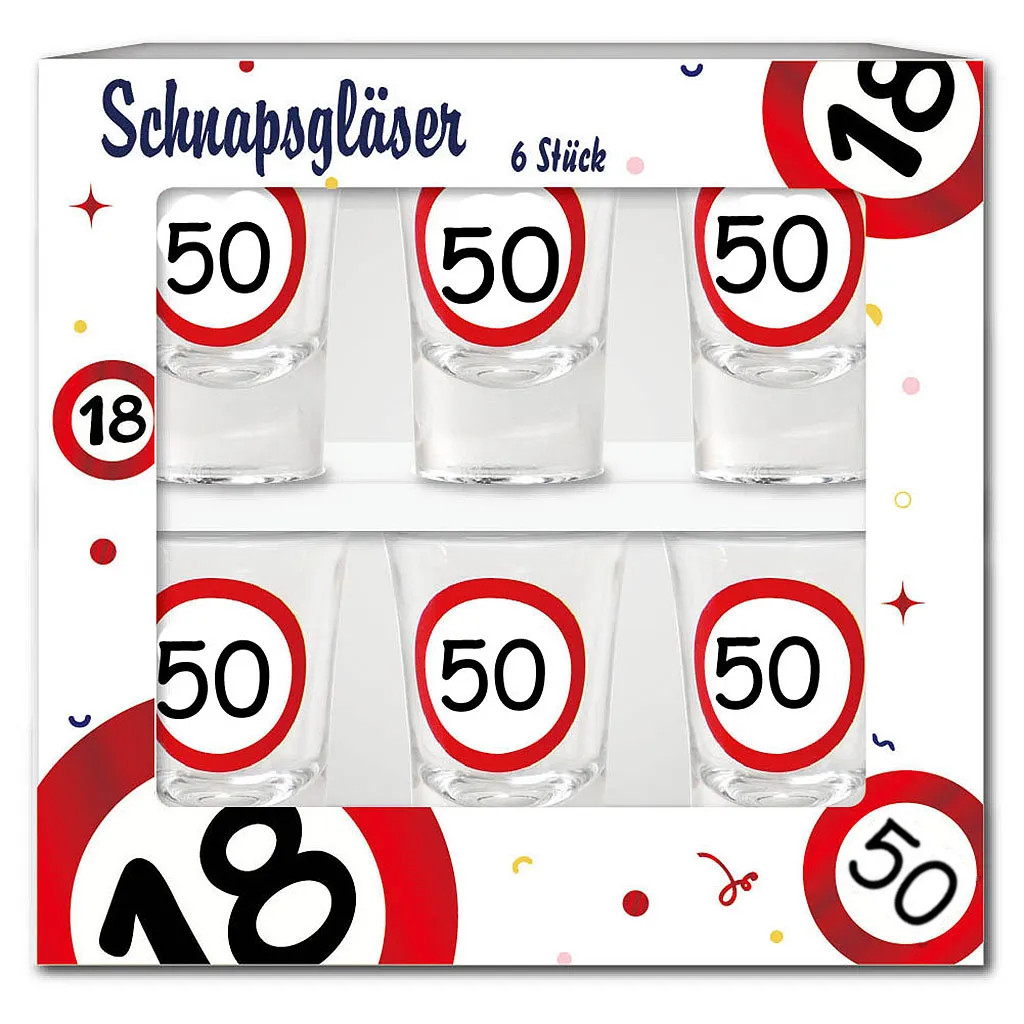 Schnapsgläser zum 50. Geburtstag "Verkehrsschild"