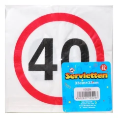 Servietten zum 40. Geburtstag "Verkehrsschild"