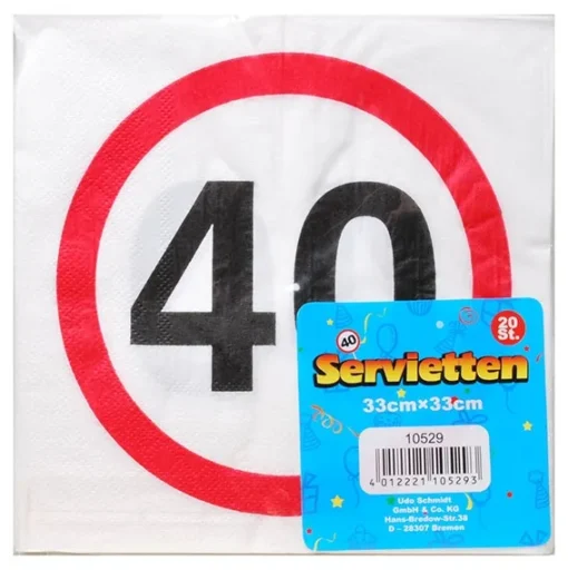 Servietten zum 40. Geburtstag Verkehrsschild