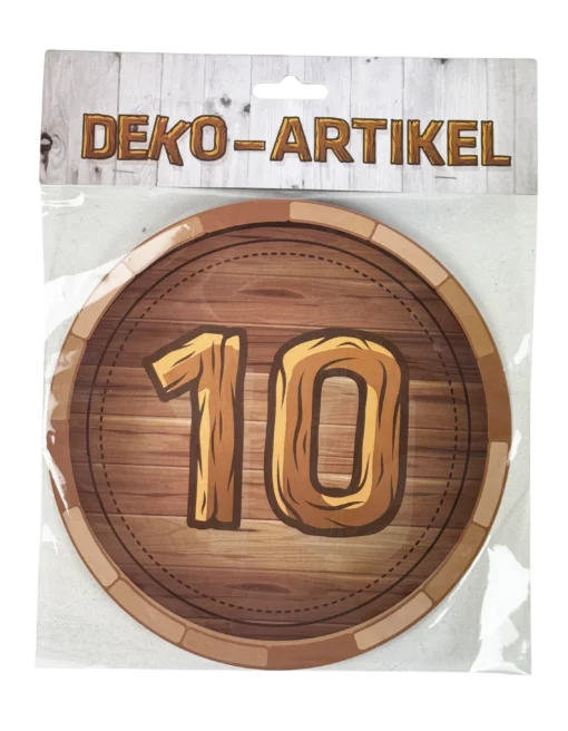 Schild zum 10. Jubiläum in Holzoptik