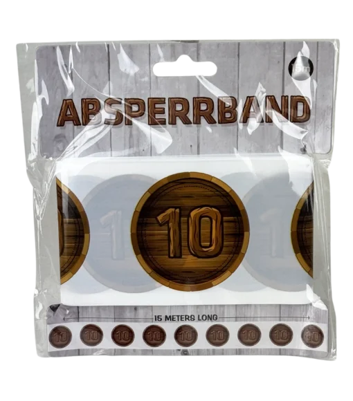 Absperrband mit Zahl "10" in Holzoptik