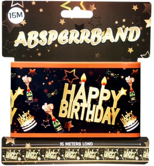 Absperrband "Happy Birthday" Schwarz/Gold