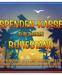 Etikett für Spenden-Kasse "Ruhestand"